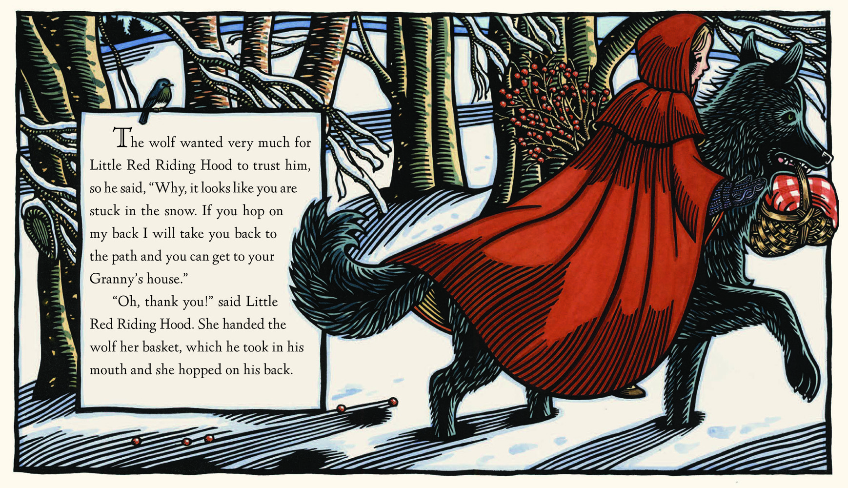 Little Red Riding Hood retold and illsutrated by Andrea Wisnewski: Interior spread